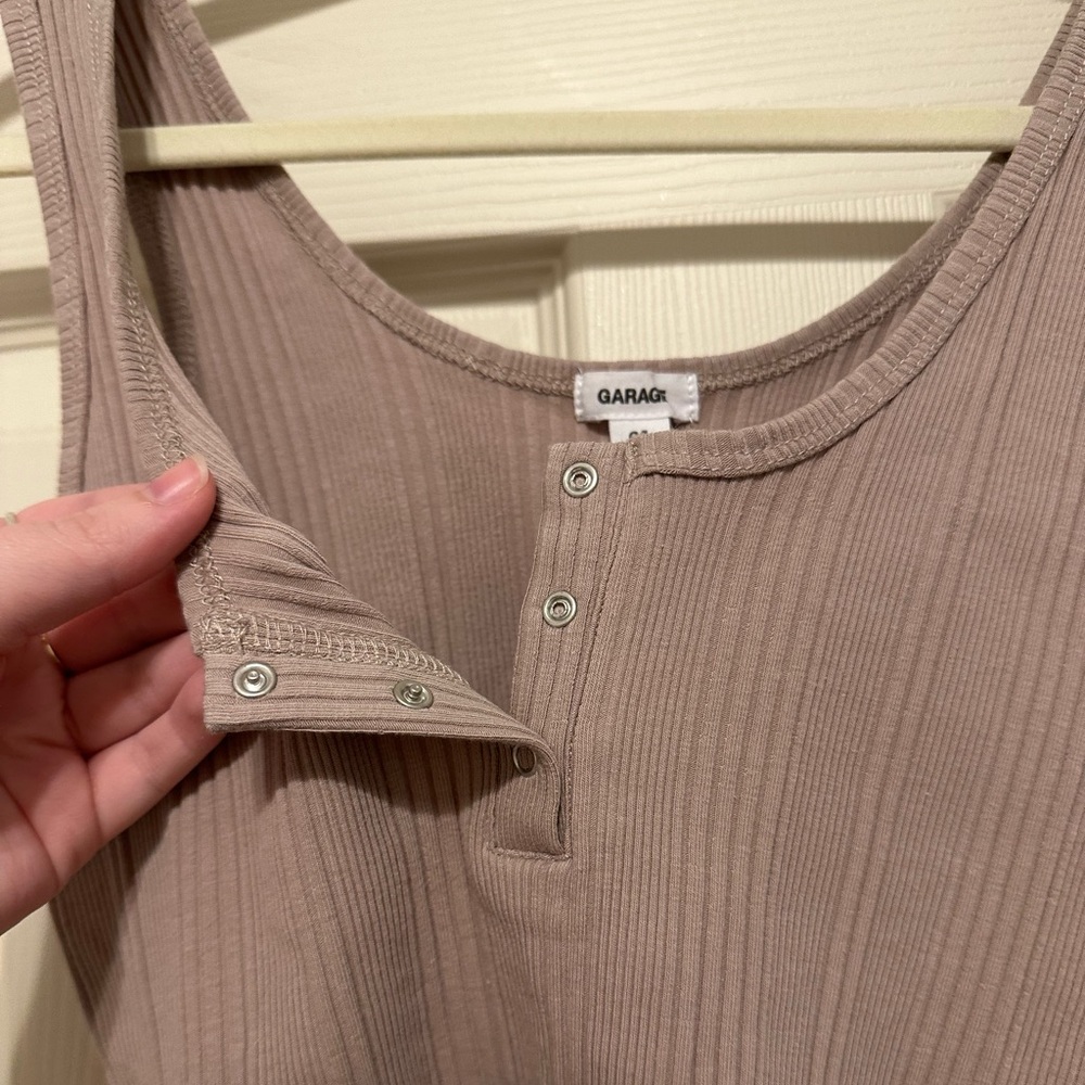Garage Ribbed Button Tank Top - Tan - Picture 3 of 4
